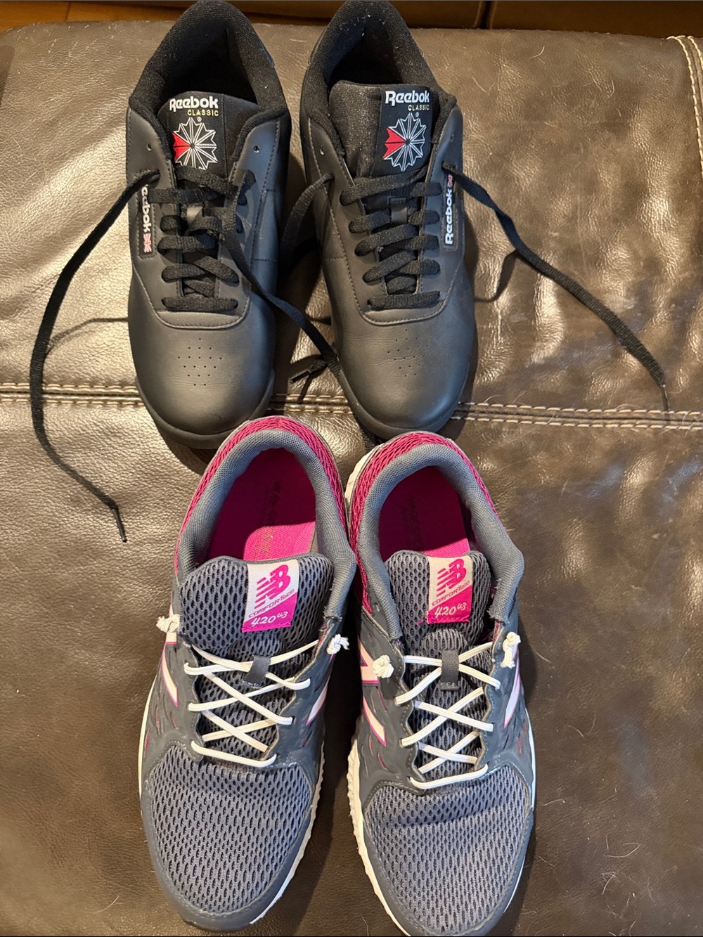 Reebok/new balance  womens Black Sneakers with Pink-Accent New Balance Pair